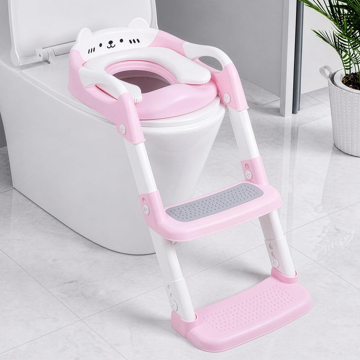 Orzbow Potty Training Seat with Step Stool, Adjustable Height, Anti-Slip | Safety Handles, Comfortable Seat Cushion, Splash Guard for Toddler Boys and Girls, Fits Most Toilets, Foldable Storage, Gray