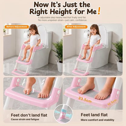 Orzbow Potty Training Seat with Step Stool, Adjustable Height, Anti-Slip | Safety Handles, Comfortable Seat Cushion, Splash Guard for Toddler Boys and Girls, Fits Most Toilets, Foldable Storage, Gray