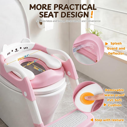 Orzbow Potty Training Seat with Step Stool, Adjustable Height, Anti-Slip | Safety Handles, Comfortable Seat Cushion, Splash Guard for Toddler Boys and Girls, Fits Most Toilets, Foldable Storage, Gray