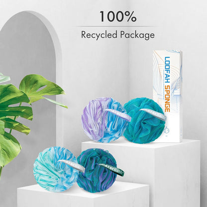 Charcoal Loofah Sponge, Shower Loofah 60g/PCS - Body Scrubber Loofa Set of 4 - Charcoal Blue, Green, Purple & Red, Bath Sponge for Men and Women