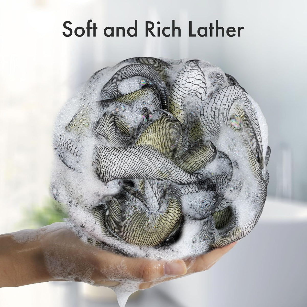 Charcoal Loofah Sponge, Shower Loofah 60g/PCS - Body Scrubber Loofa Set of 4 - Charcoal Blue, Green, Purple & Red, Bath Sponge for Men and Women