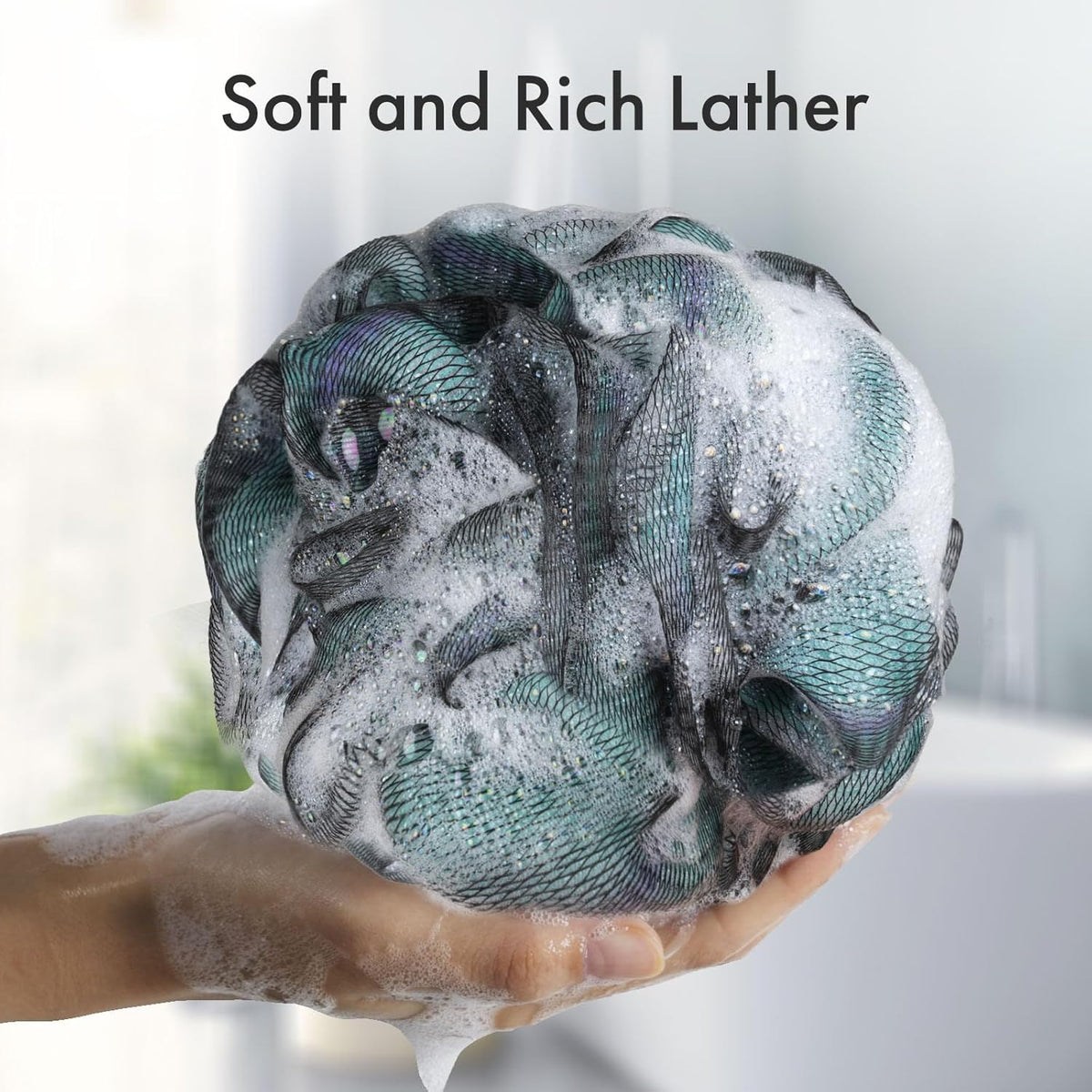 Charcoal Loofah Sponge, Shower Loofah 60g/PCS - Body Scrubber Loofa Set of 4 - Charcoal Blue, Green, Purple & Red, Bath Sponge for Men and Women