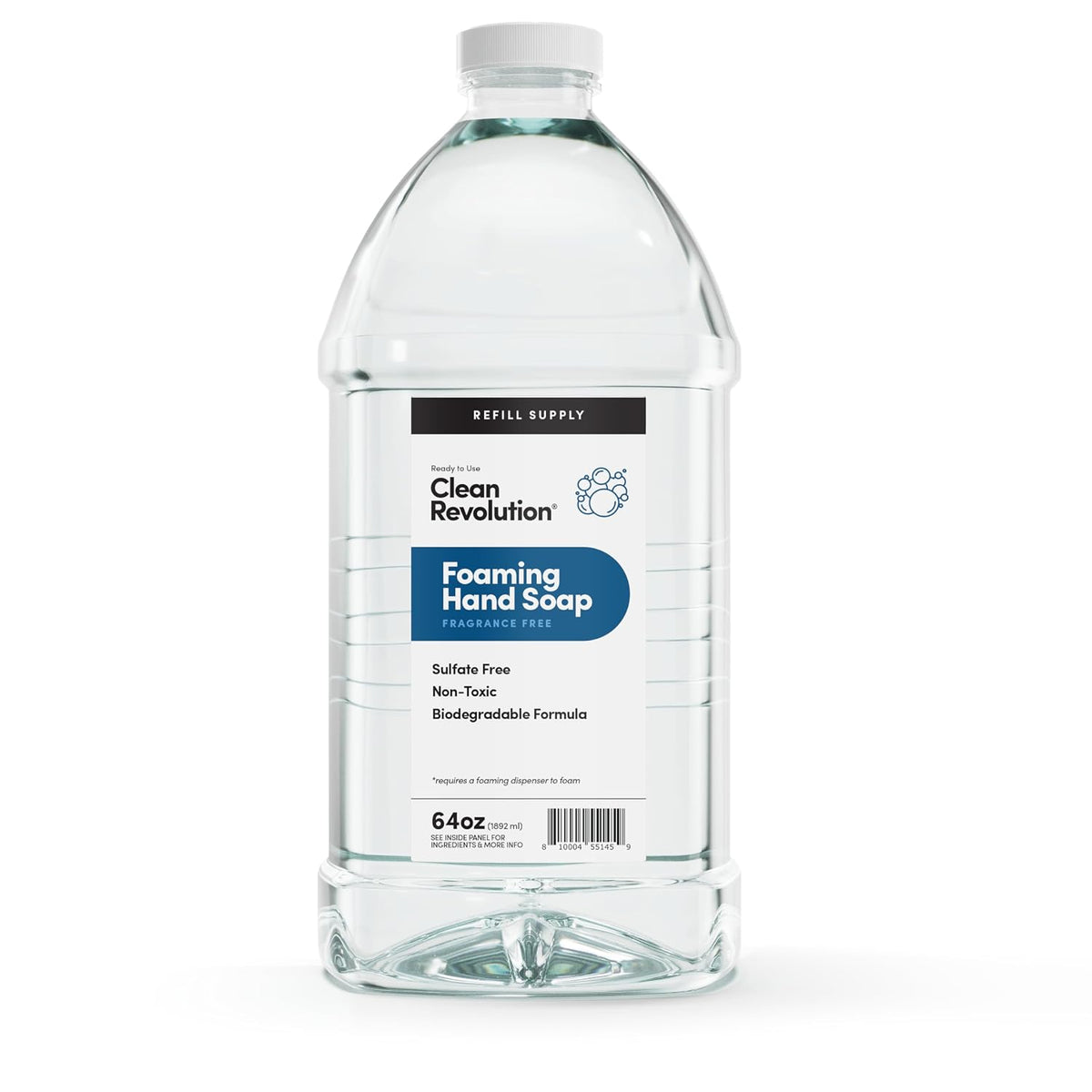 Foaming Hand Soap Refill Supply Container, Ready to Use Formula, Fragrance Free, 64 Fl Oz