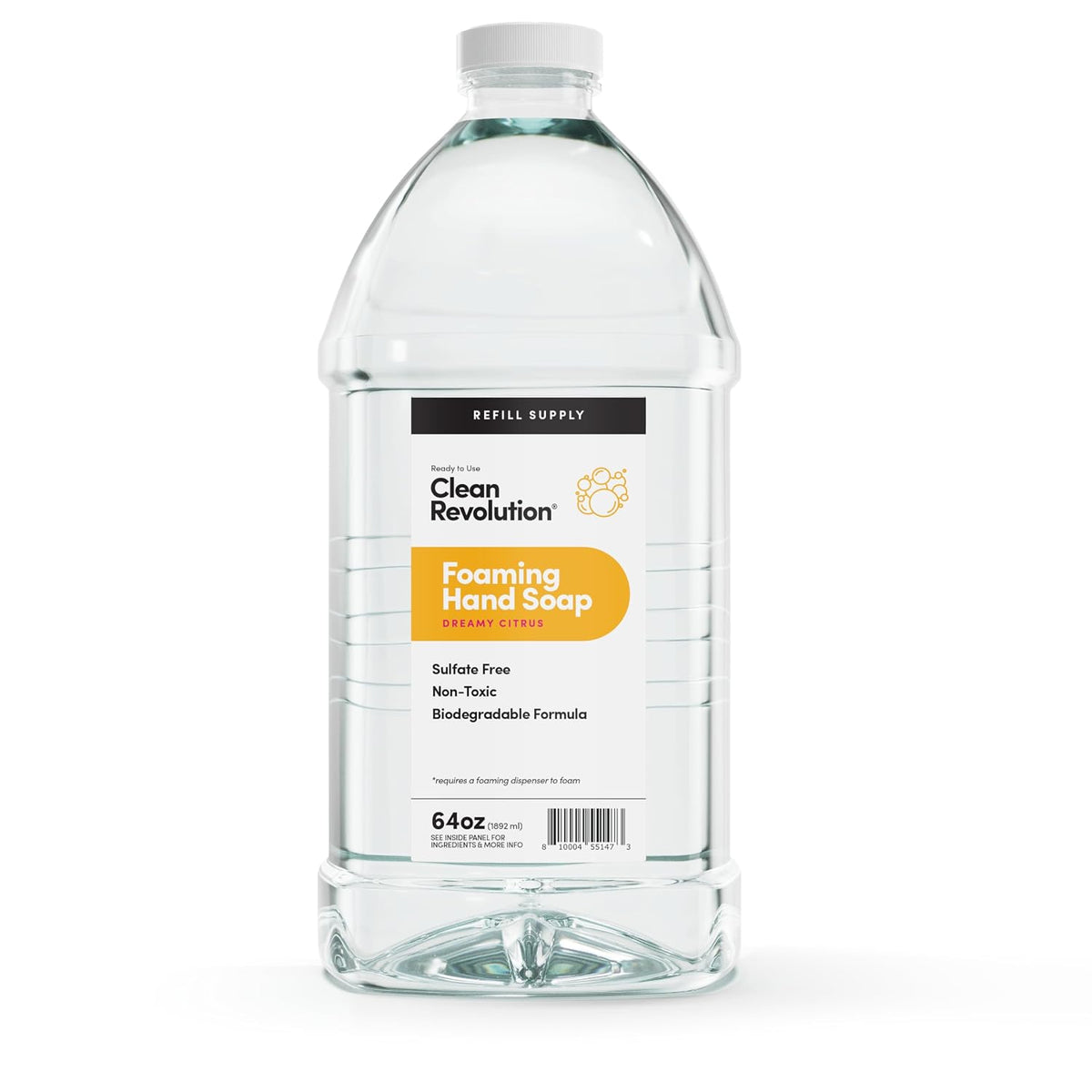 Foaming Hand Soap Refill Supply Container, Ready to Use Formula, Fragrance Free, 64 Fl Oz