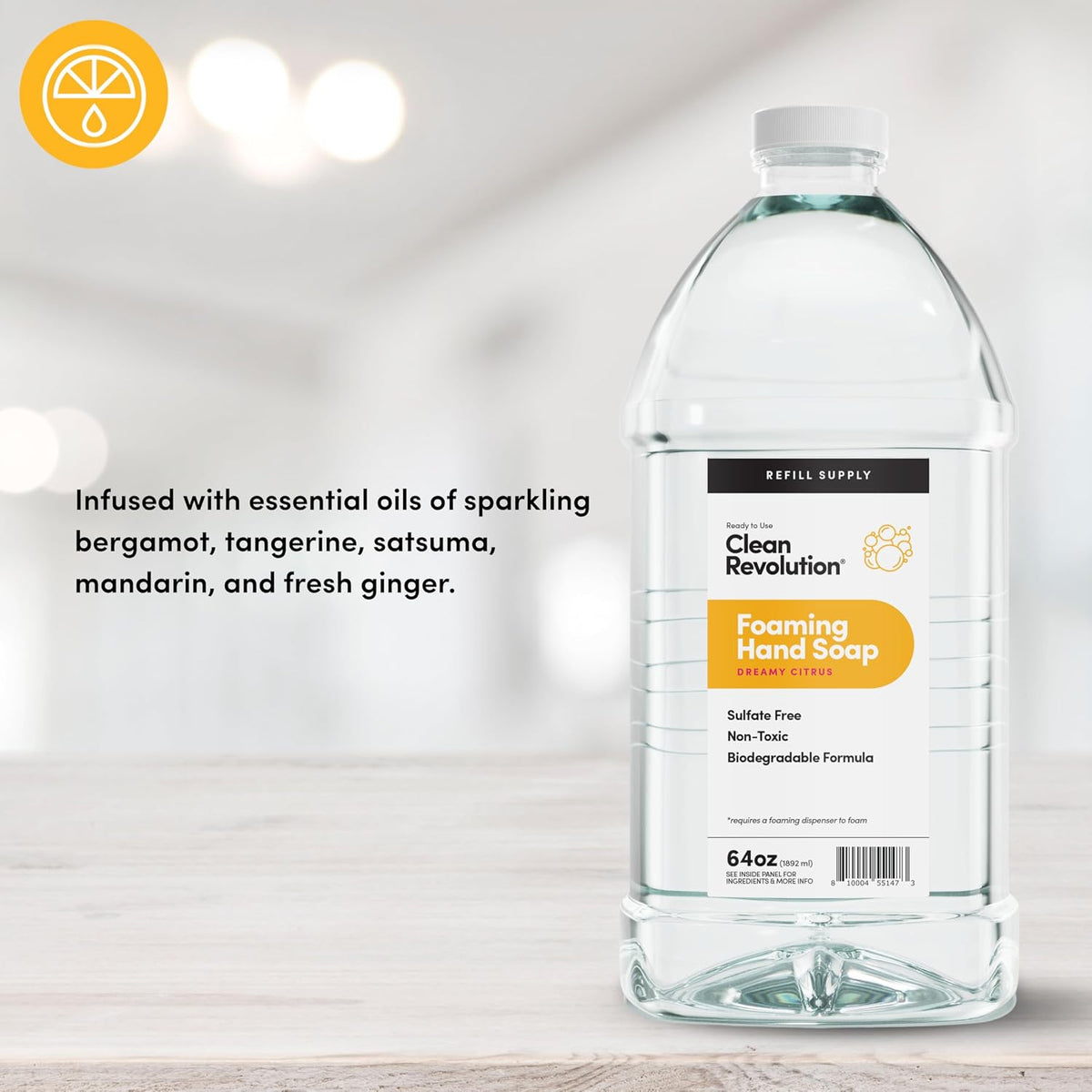 Foaming Hand Soap Refill Supply Container, Ready to Use Formula, Fragrance Free, 64 Fl Oz
