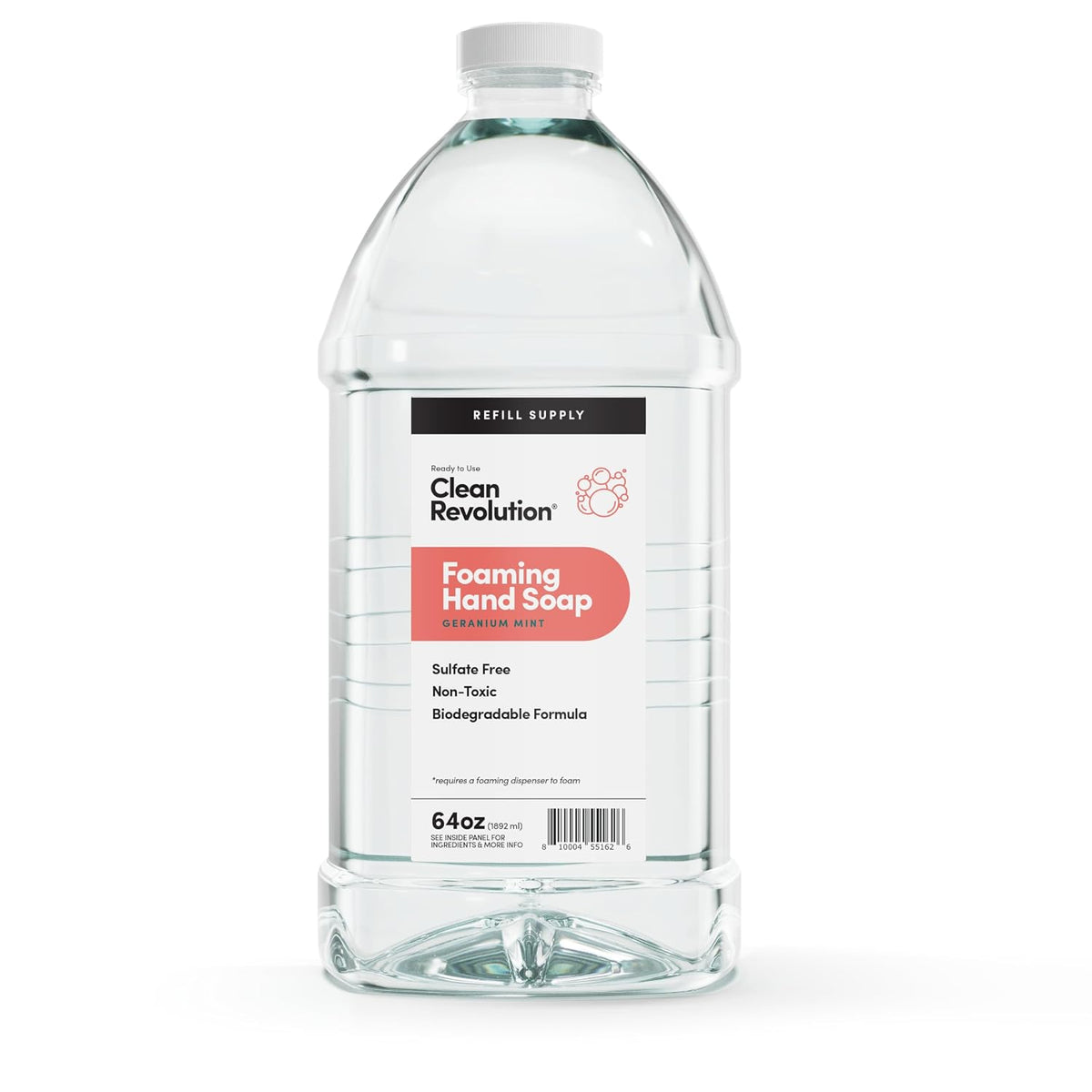 Foaming Hand Soap Refill Supply Container, Ready to Use Formula, Fragrance Free, 64 Fl Oz