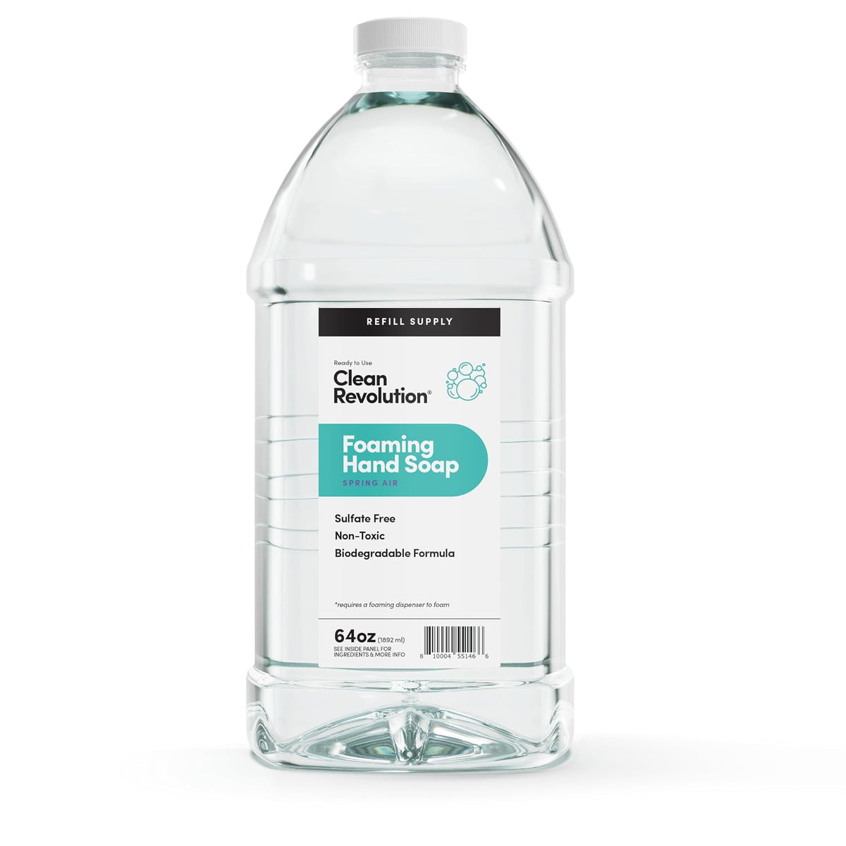 Foaming Hand Soap Refill Supply Container, Ready to Use Formula, Fragrance Free, 64 Fl Oz