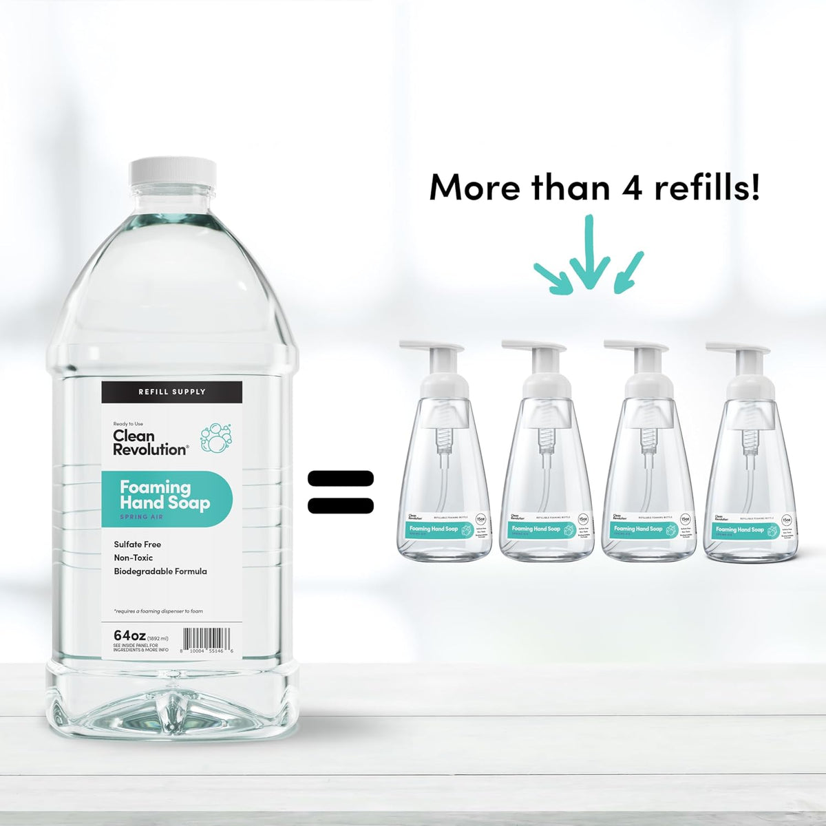 Foaming Hand Soap Refill Supply Container, Ready to Use Formula, Fragrance Free, 64 Fl Oz