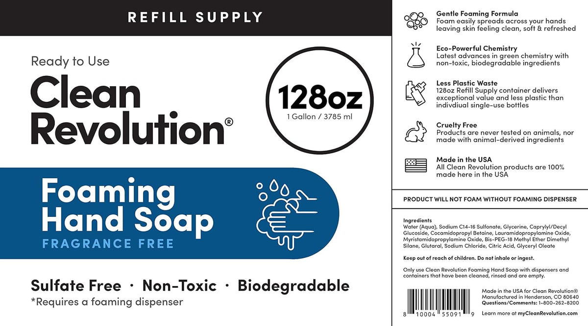 Foaming Hand Soap Refill Supply Container, Ready to Use Formula, Fragrance Free, 64 Fl Oz