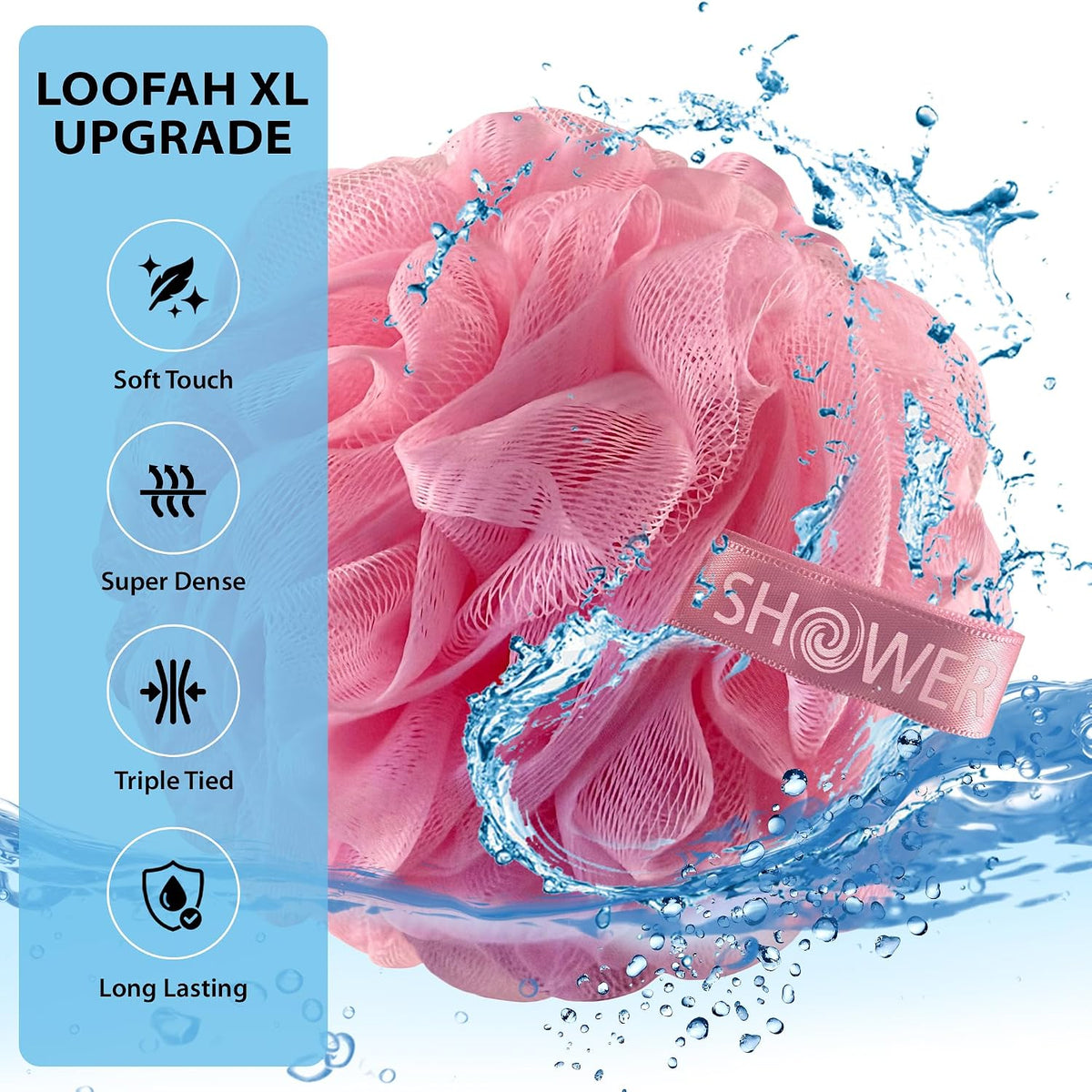 Loofah Soft-White-Cloud Bath-Sponge 4-Pack Extra Large 75g | Soft Mesh Net Luffa Loufa Loofa Puff Set / Exfoliating Body Scrubber Lufas for Women and Men Face & Body Shower Loofah Sponge
