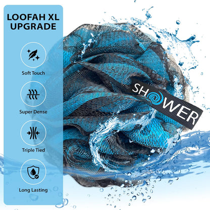 Loofah Soft-White-Cloud Bath-Sponge 4-Pack Extra Large 75g | Soft Mesh Net Luffa Loufa Loofa Puff Set / Exfoliating Body Scrubber Lufas for Women and Men Face & Body Shower Loofah Sponge