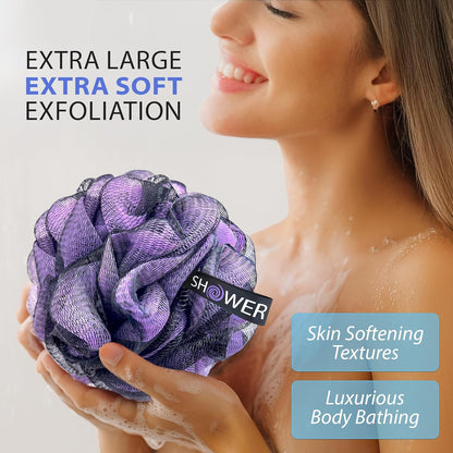 Loofah Soft-White-Cloud Bath-Sponge 4-Pack Extra Large 75g | Soft Mesh Net Luffa Loufa Loofa Puff Set / Exfoliating Body Scrubber Lufas for Women and Men Face & Body Shower Loofah Sponge