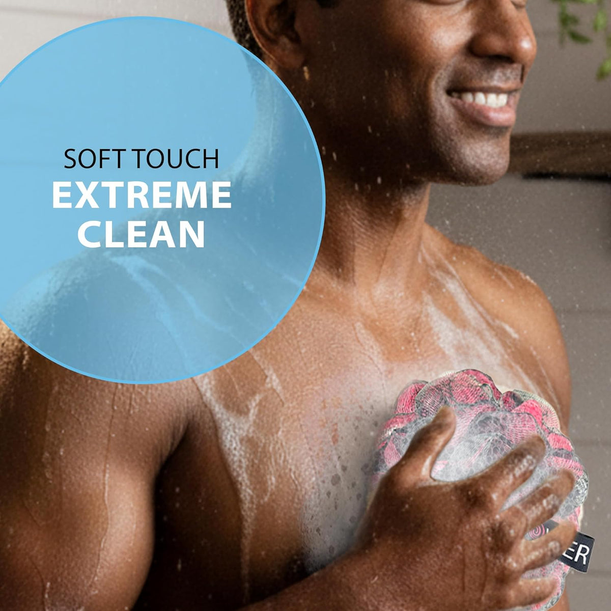 Loofah Soft-White-Cloud Bath-Sponge 4-Pack Extra Large 75g | Soft Mesh Net Luffa Loufa Loofa Puff Set / Exfoliating Body Scrubber Lufas for Women and Men Face & Body Shower Loofah Sponge