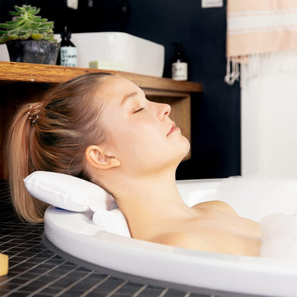 Bath Pillow, White, PVC, Pain Relief, 7 Suction Cups - Ergonomic Head & Back Support, Luxury Spa Experience, Waterproof Design, Ideal for Elderly & Children