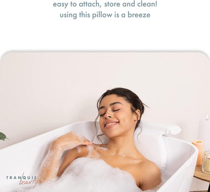 Bath Pillow, White, PVC, Pain Relief, 7 Suction Cups - Ergonomic Head & Back Support, Luxury Spa Experience, Waterproof Design, Ideal for Elderly & Children