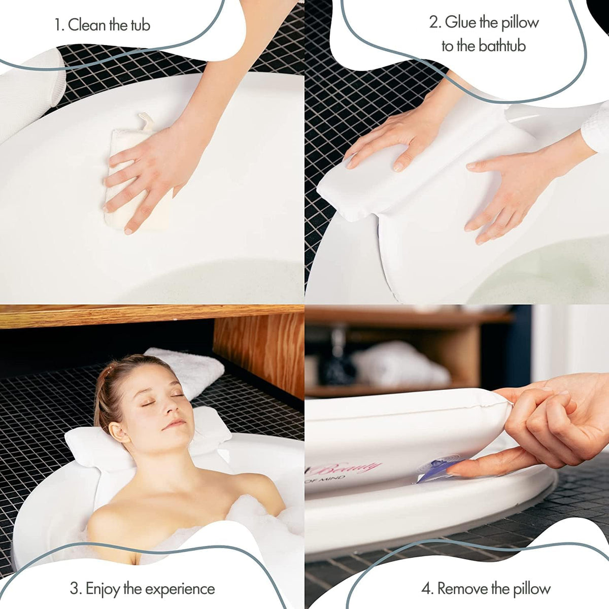 Bath Pillow, White, PVC, Pain Relief, 7 Suction Cups - Ergonomic Head & Back Support, Luxury Spa Experience, Waterproof Design, Ideal for Elderly & Children