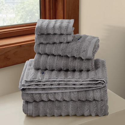 Textured Light Blue 6 Piece Towel Set, Solid Color Themed, Oeko-TEX Certified Confidence