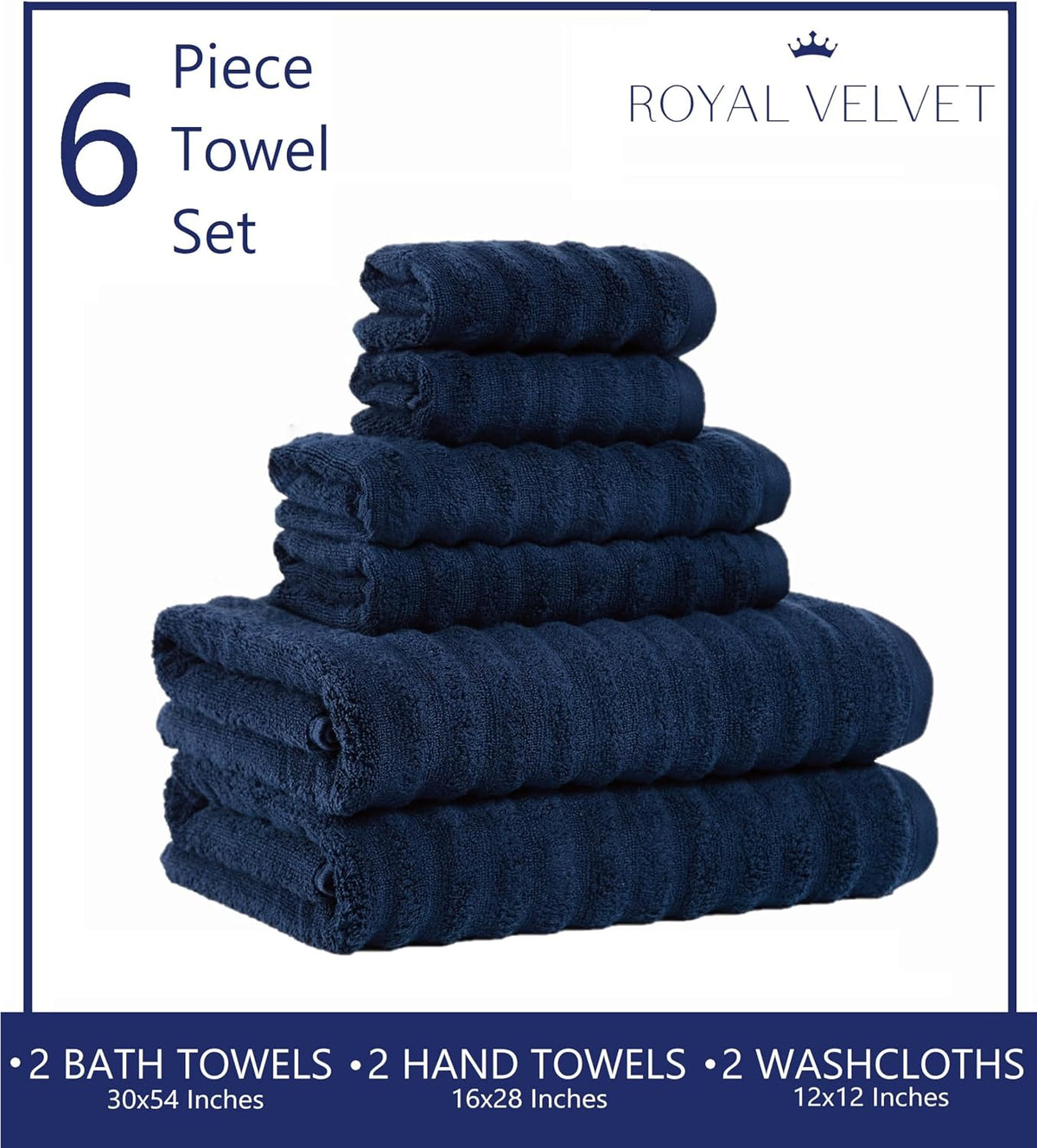 Textured Light Blue 6 Piece Towel Set, Solid Color Themed, Oeko-TEX Certified Confidence