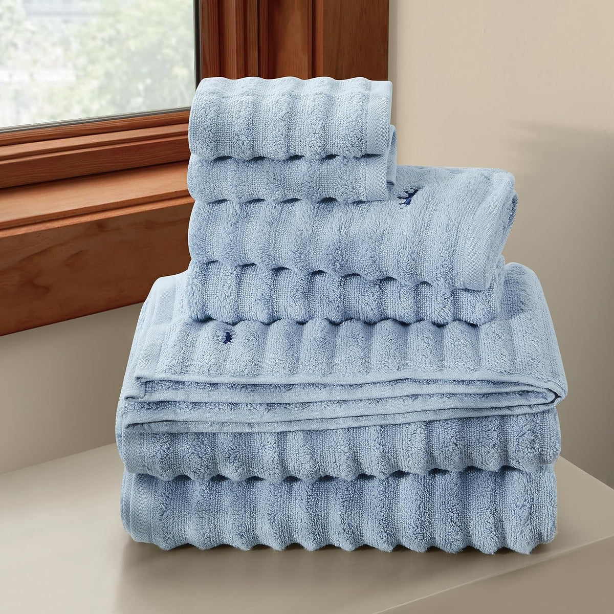 Textured Light Blue 6 Piece Towel Set, Solid Color Themed, Oeko-TEX Certified Confidence