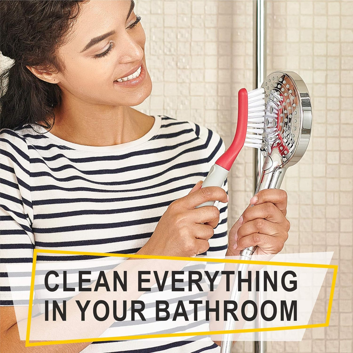 Scrub Brush Set of 3pcs - Cleaning Shower Scrubber with Ergonomic Handle and Durable Bristles - Grout Cleaner Brush - Scrub Brushes for Cleaning Bathroom/Shower/Tile/Kitchen/Floor/Bathtub/Carpet