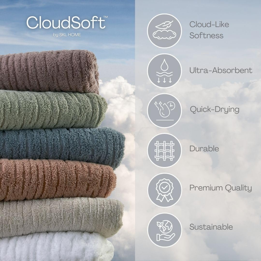 SKL Home CloudSoft 100% Cotton Luxury Bath Towel, 600 GSM, Ultra Plush & Absorbent, Slate
