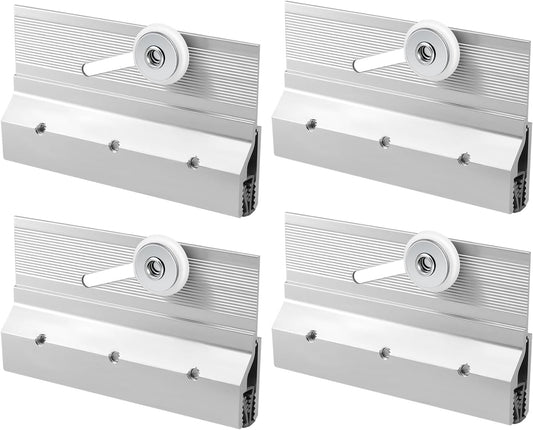 (4-Pack) M 6053 Frameless Shower Door Rollers Top Bracket Assembly - 3/4" Round Plastic Wheel with Ball Bearings, Extruded Aluminum Chrome Finish - Replacement Hardware Kits for Glass Sliding Doors