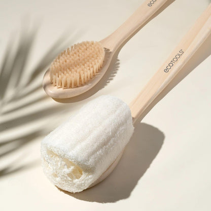 Bath Bristle Brush, Back Scrubber for Shower with Long Handle | Smooth skin daily, body brush for showering with bamboo handle, vegan, cruelty-free, nylon bristles, back brush for shower