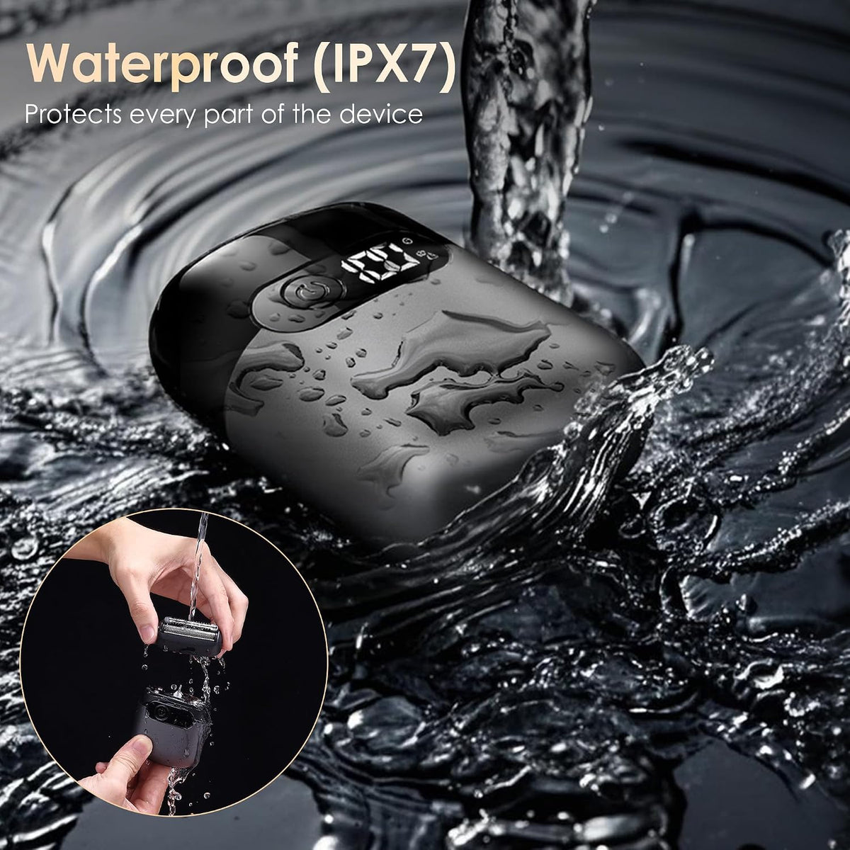Electric Razor for Men, Foil Shaver and Beard Trimmer | For Dry And Wet,Battery LED Display USB-C Fast Charge, IPX7 Waterproof Portable Travel Shaver (Charcoal Black)