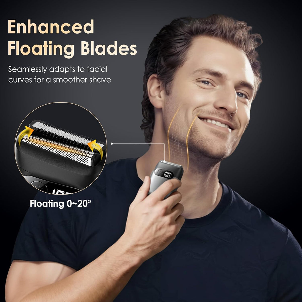 Electric Razor for Men, Foil Shaver and Beard Trimmer | For Dry And Wet,Battery LED Display USB-C Fast Charge, IPX7 Waterproof Portable Travel Shaver (Charcoal Black)