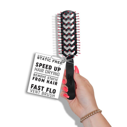 Cricket Static Free Fast Flo Vent Hair Brush - Quick Blow Drying, Easy Styling, and Tangle-Free Detangling for All Hair Types, Long, Short, Thick, Thin, Curly, Straight, and Wavy