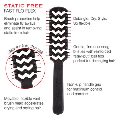 Cricket Static Free Fast Flo Vent Hair Brush - Quick Blow Drying, Easy Styling, and Tangle-Free Detangling for All Hair Types, Long, Short, Thick, Thin, Curly, Straight, and Wavy