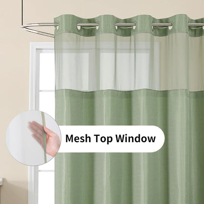 Sage Green No Hook Waffle Shower Curtain Set, 72 x 75 Inch