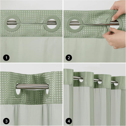 Sage Green No Hook Waffle Shower Curtain Set, 72 x 75 Inch