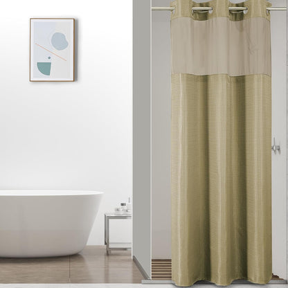 Sage Green No Hook Waffle Shower Curtain Set, 72 x 75 Inch