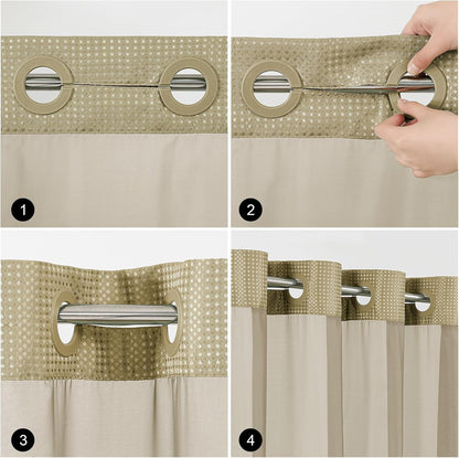 Sage Green No Hook Waffle Shower Curtain Set, 72 x 75 Inch