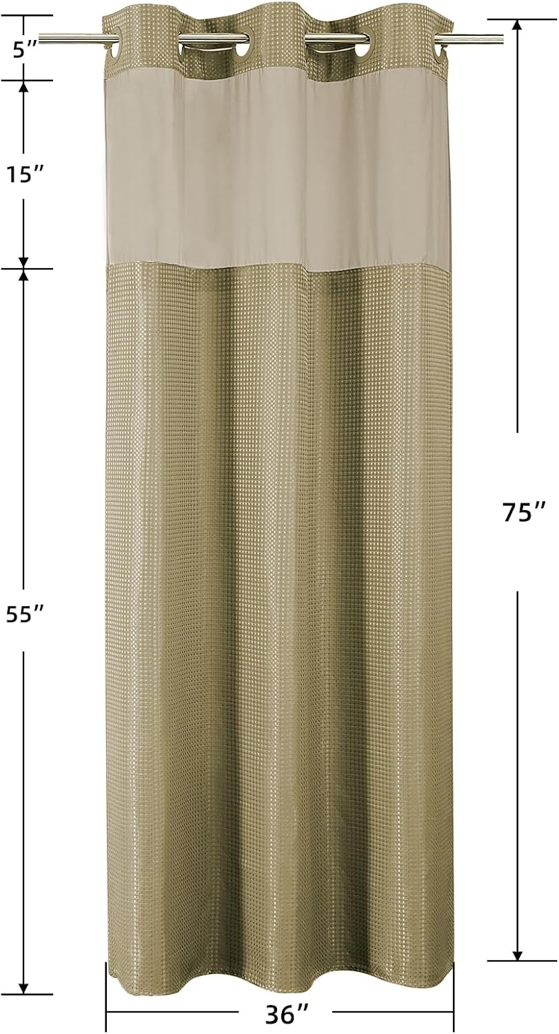Sage Green No Hook Waffle Shower Curtain Set, 72 x 75 Inch