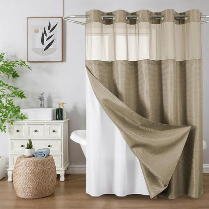 Sage Green No Hook Waffle Shower Curtain Set, 72 x 75 Inch