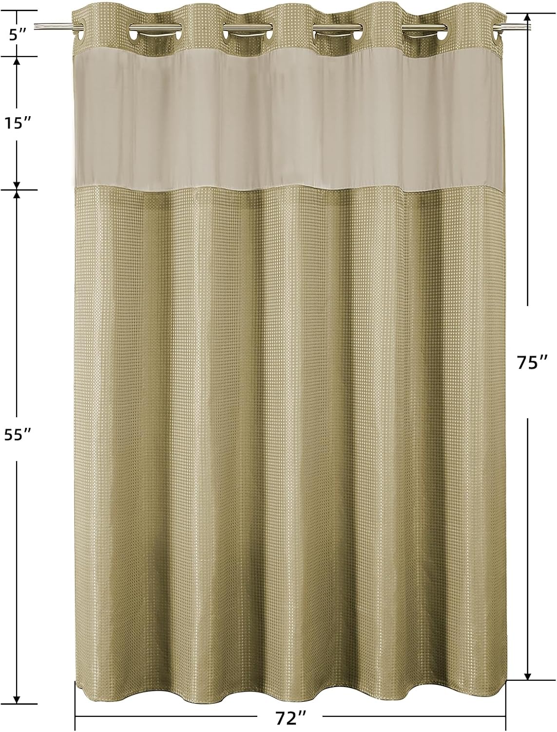 Sage Green No Hook Waffle Shower Curtain Set, 72 x 75 Inch