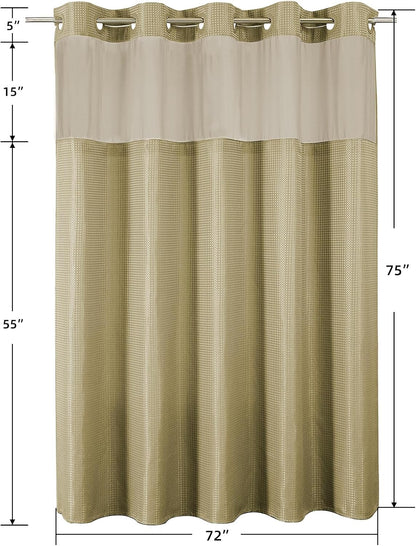 Sage Green No Hook Waffle Shower Curtain Set, 72 x 75 Inch