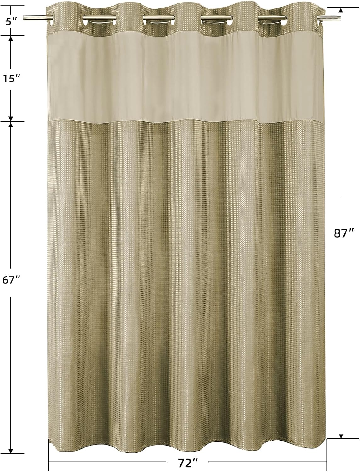 Sage Green No Hook Waffle Shower Curtain Set, 72 x 75 Inch