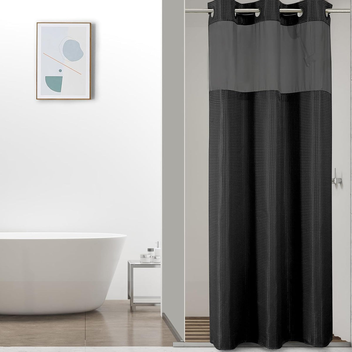 Sage Green No Hook Waffle Shower Curtain Set, 72 x 75 Inch
