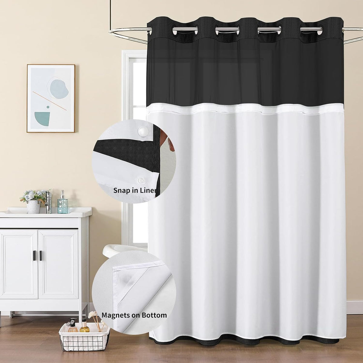 Sage Green No Hook Waffle Shower Curtain Set, 72 x 75 Inch