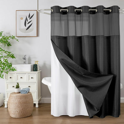 Sage Green No Hook Waffle Shower Curtain Set, 72 x 75 Inch