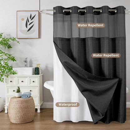 Sage Green No Hook Waffle Shower Curtain Set, 72 x 75 Inch