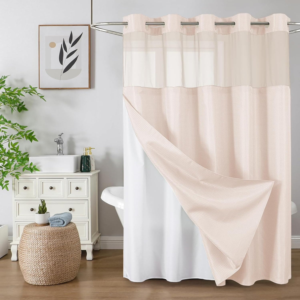 Sage Green No Hook Waffle Shower Curtain Set, 72 x 75 Inch