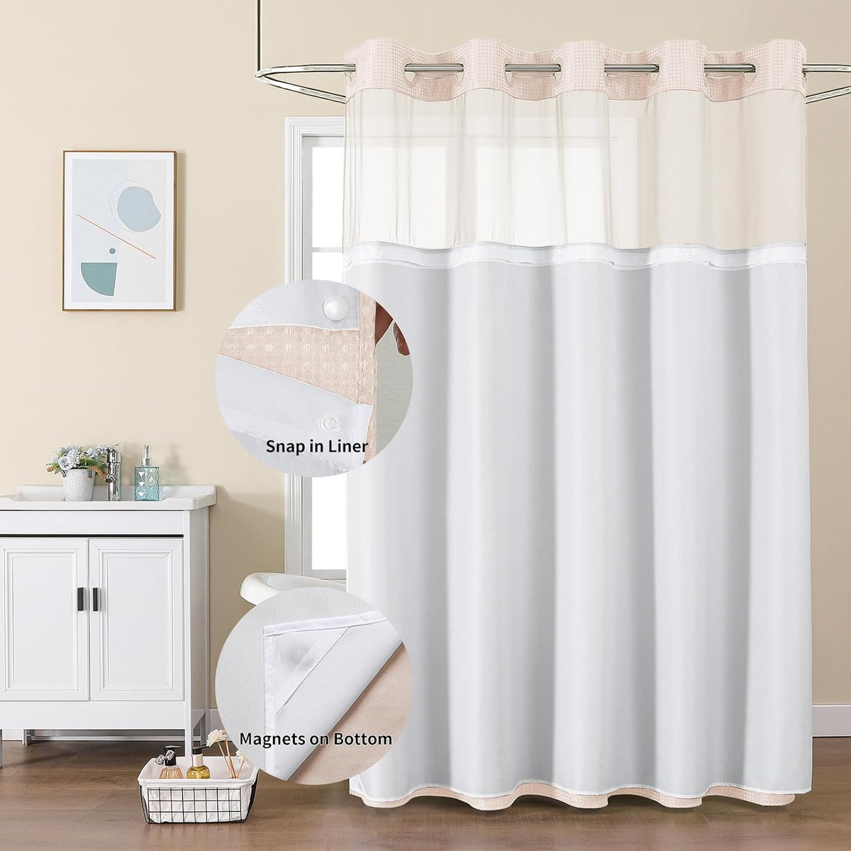 Sage Green No Hook Waffle Shower Curtain Set, 72 x 75 Inch