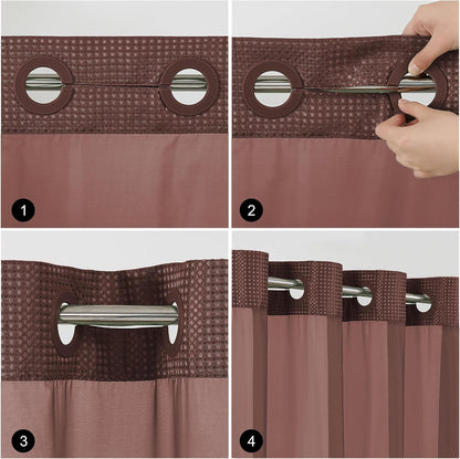 Sage Green No Hook Waffle Shower Curtain Set, 72 x 75 Inch