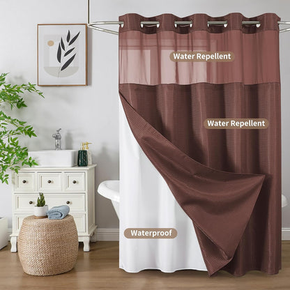 Sage Green No Hook Waffle Shower Curtain Set, 72 x 75 Inch