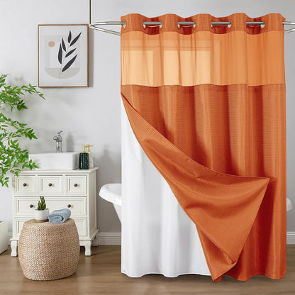 Sage Green No Hook Waffle Shower Curtain Set, 72 x 75 Inch
