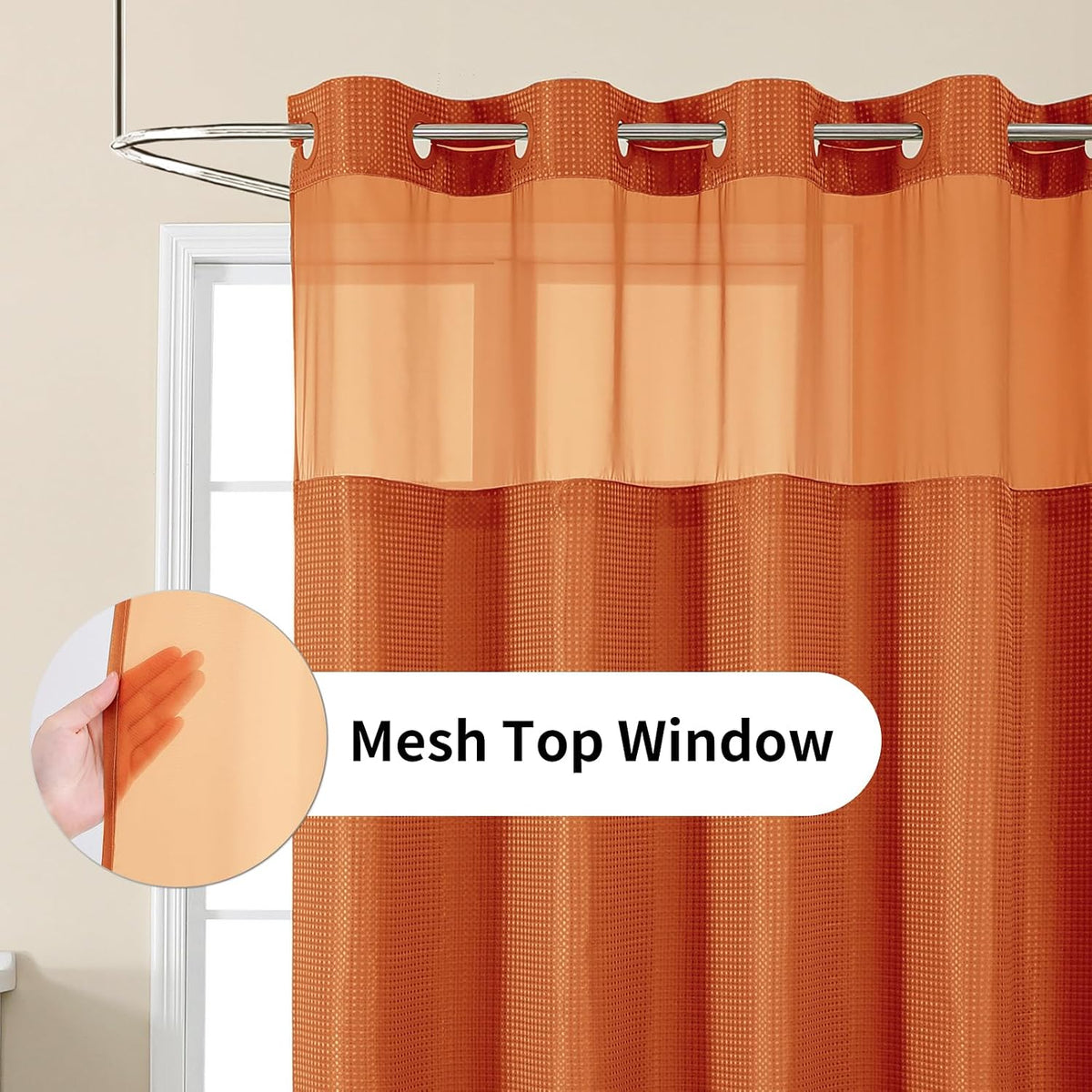 Sage Green No Hook Waffle Shower Curtain Set, 72 x 75 Inch